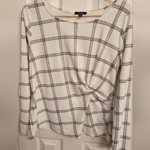 AUW Blouse, M, Off White & Black Plaid Long Sleeve
